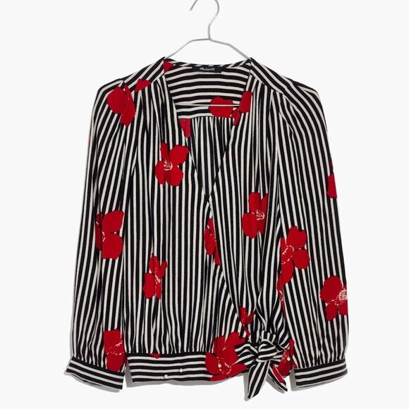 Madewell Tops - Madewell Women's Striped Wrap Top In‎ Candied Orchards Size S Long Sleeve V-Neck